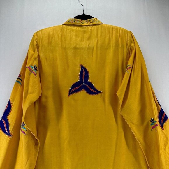 India Home Textile Dress Womens Sz M Golden Yellow Long Sleeve Lined Embroidered - Picture 5 of 12